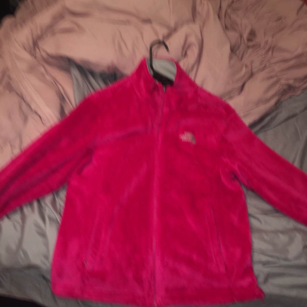 Like new, hot pink, Women’s North Face fuzzy coat!
